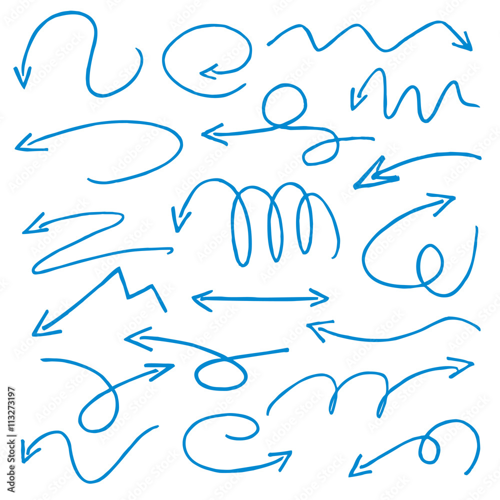 Blue Drawn Arrows. Vector Illustration. Blue Drawn Arrows. Vector Illustration.
