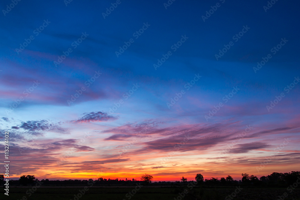 Fototapeta premium Colorful dawn sky countryside.