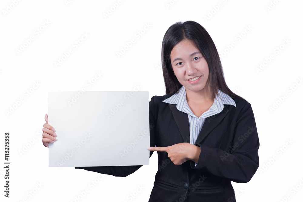 Asian woman holding a blank sign. Asian woman holding a blank sign.