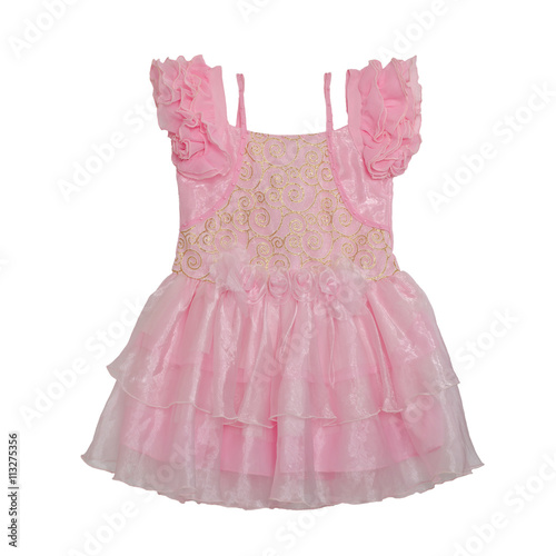 Baby pink dress with roses isolated on white with working path