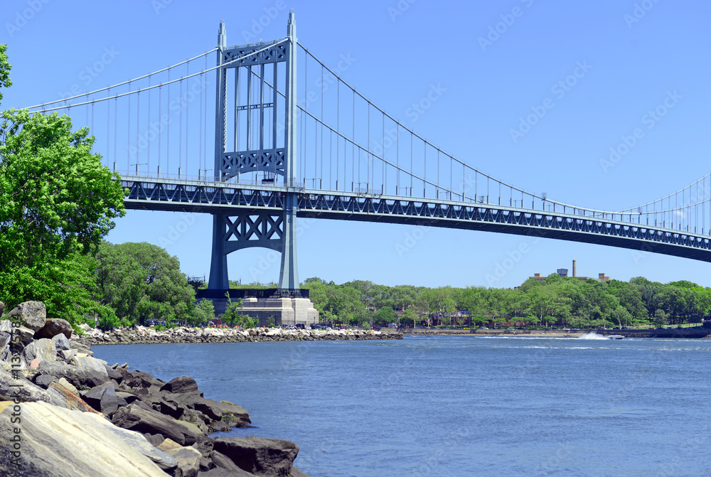 The RFK Triborough Bridge spanning over Randall's Island, consists of