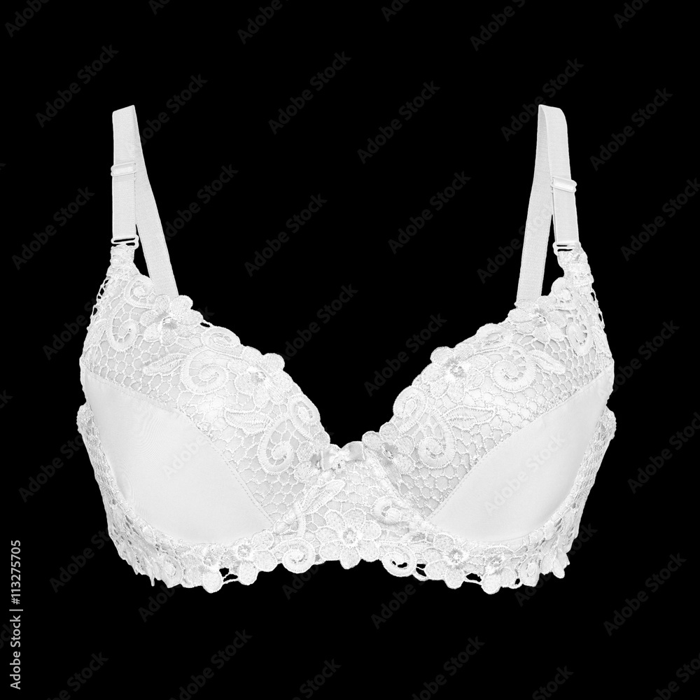 White lace bra isolated on black background with working path Stock Photo