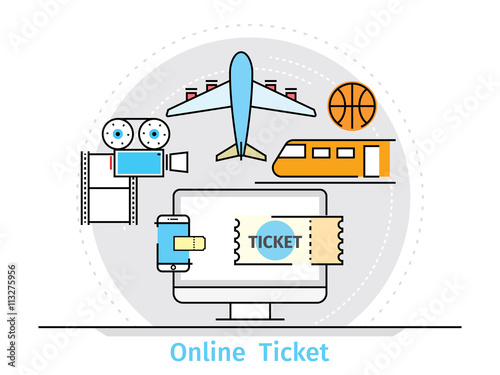 Thin line flat design concept for online ticket service