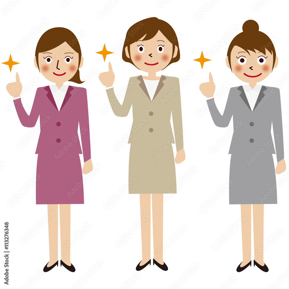 スーツの女性3人指さしポーズ