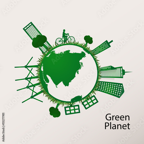 concept green planet, flat style