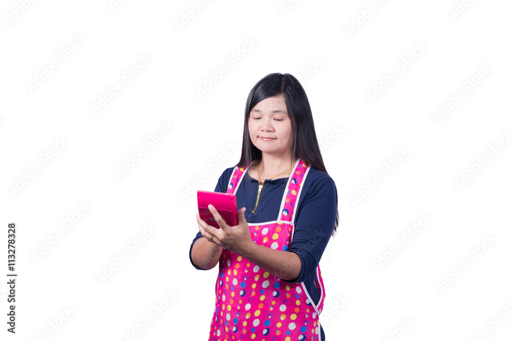 Portrait of young Asian woman with calculator. Portrait of young Asian woman with calculator.