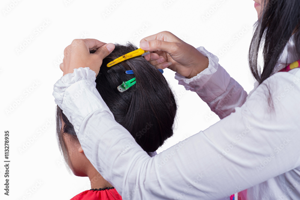 Naklejka premium Women hairdressing. Isolate on the white background