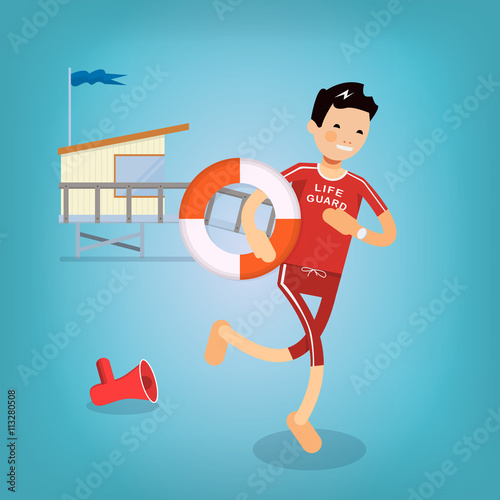 Cool lifeguard to the rescue with a lifeline