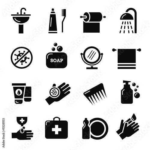 Hygiene, bacteria virus protection vector icons. Care and medical hygiene. Protect and hygiene icon of set illustration photo
