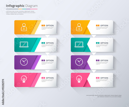 Label infographic design, work flow diagram, step down concept,