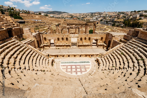 Amphitheater in the ancient Roman city,  Jerash, Jordan. photo