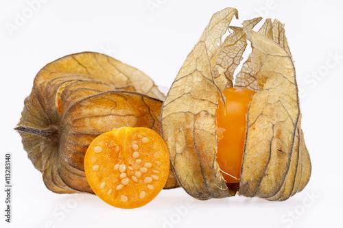 Fruits Physalis ( Physalis peruviana)  on white background photo