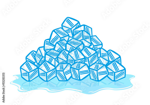 Ice Cubes melting. Solid to liquid phase. Editable Clip Art.
