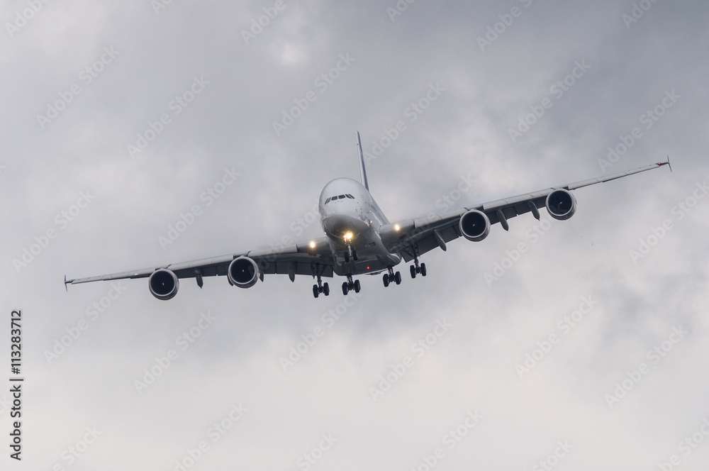 Passenger airliner in bad weather Passenger airliner in bad weather