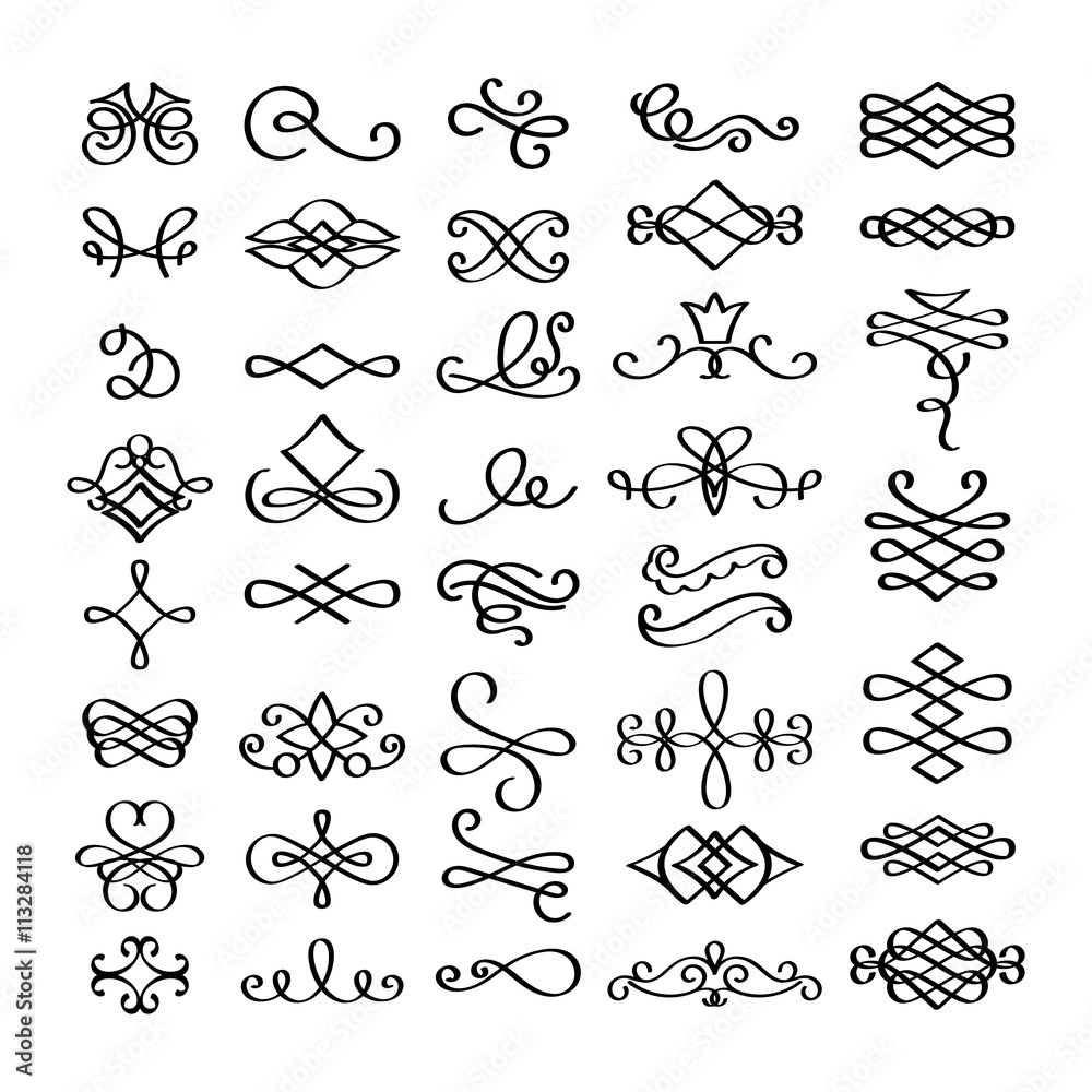 Vector calligraphic flourishes design elements for postcard, menu and ...