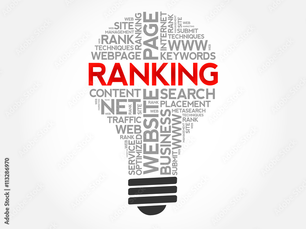 RANKING bulb word cloud, business concept RANKING bulb word cloud, business concept