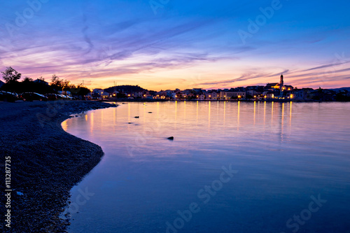 Town of Betina beach at sunset