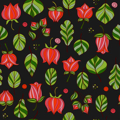 Flowers and leaves seamless pattern. Vector floral background
