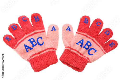 Red baby gloves isolated on white background