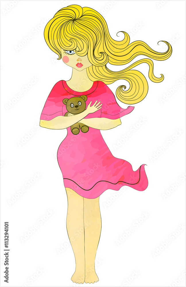 teen girl hugging teddy bear the wind develops your hair and dress teen girl hugging teddy bear the wind develops your hair and dress