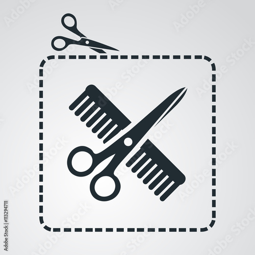 Icono plano tijeras cortando cupon con peluqueria en fondo degradado