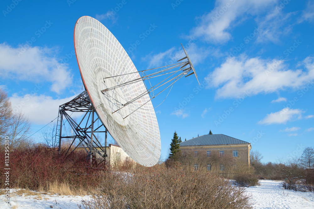 The radio telescope at the building of the special astrophysical Observatory of the Russian Academy of Sciences. Pulkovo Observatory, Saint-Petersburg, Russia The radio telescope at the building of the special astrophysical Observatory of the Russian Academy of Sciences. Pulkovo Observatory, Saint-Petersburg, Russia