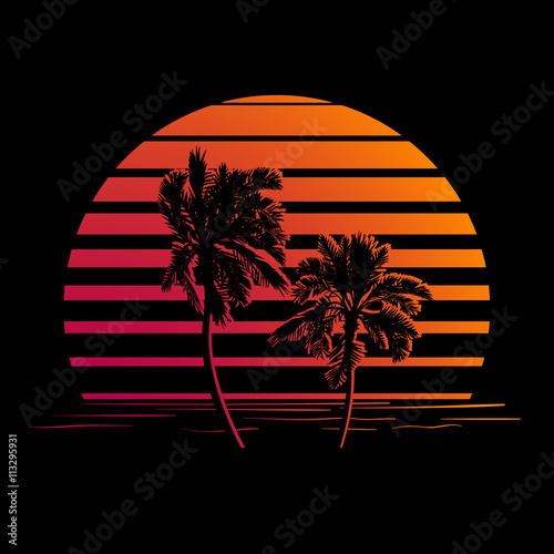 Black and orange stripes logo with palm trees