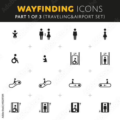 Vector Wayfinding Icons Traveling and Airport Part of Set