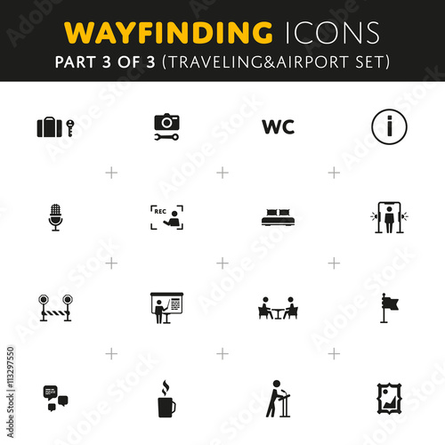 Vector Wayfinding Icons Traveling and Airport Part of Set