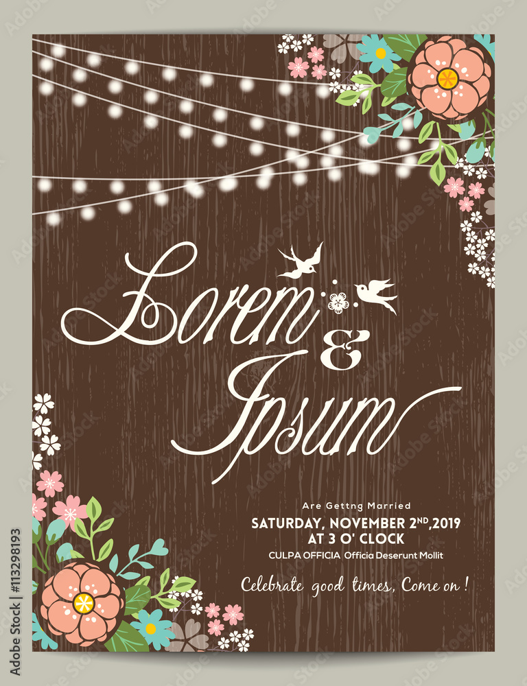 brown wedding invitation card with abstract floral background Stock