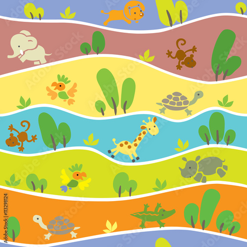 Seamless pattern with funny african animals