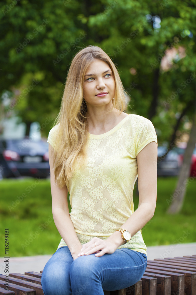 Portrait close up of young beautiful blonde woman