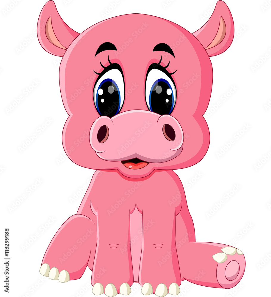 Obraz premium Cartoon happy hippo sitting