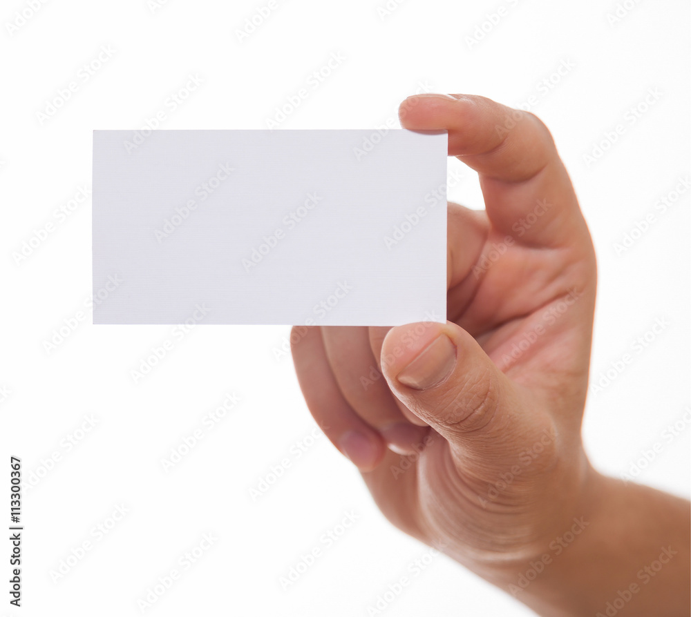 Male hand holding an empty business card