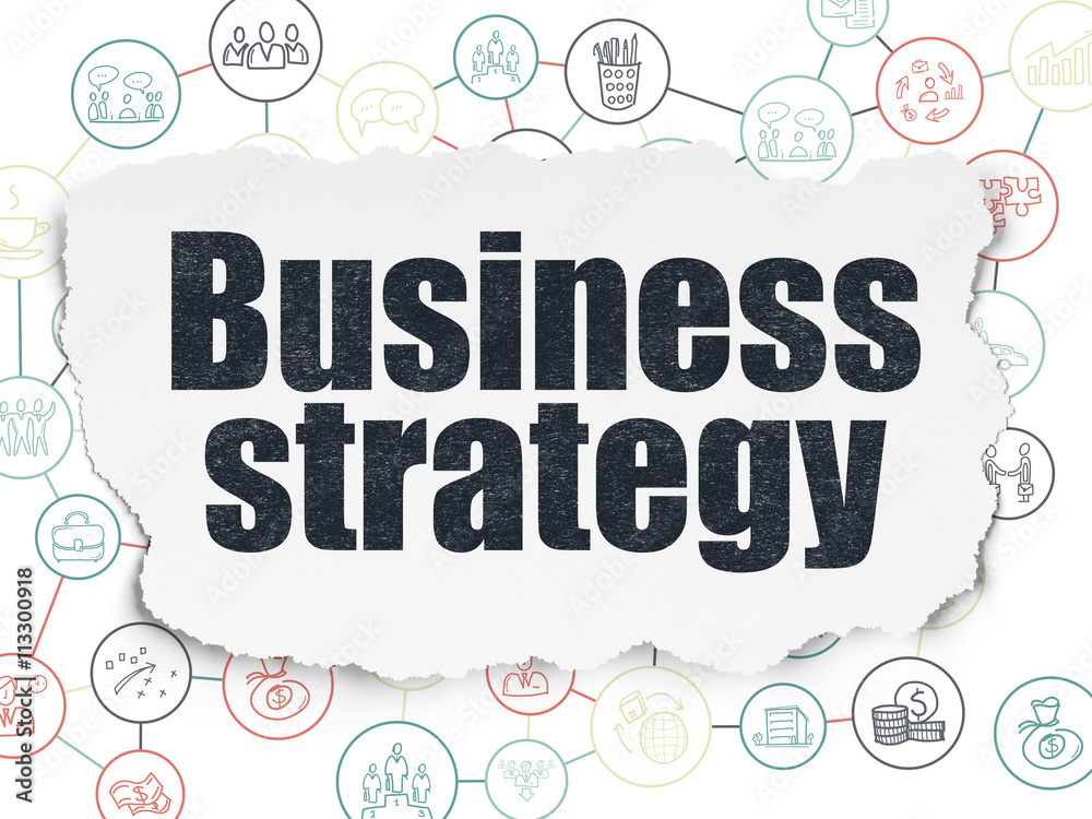 Business concept: Business Strategy on Torn Paper background