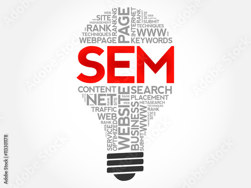 SEM (Search Engine Marketing) bulb word cloud, business concept