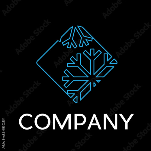 Vector sign abstract ice, in linear style on black background