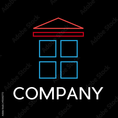 Vector sign window with blue glasses on black background