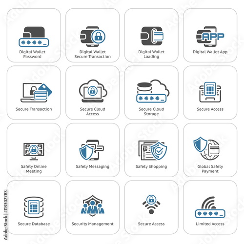 Flat Design Security and Protection Icons Set.