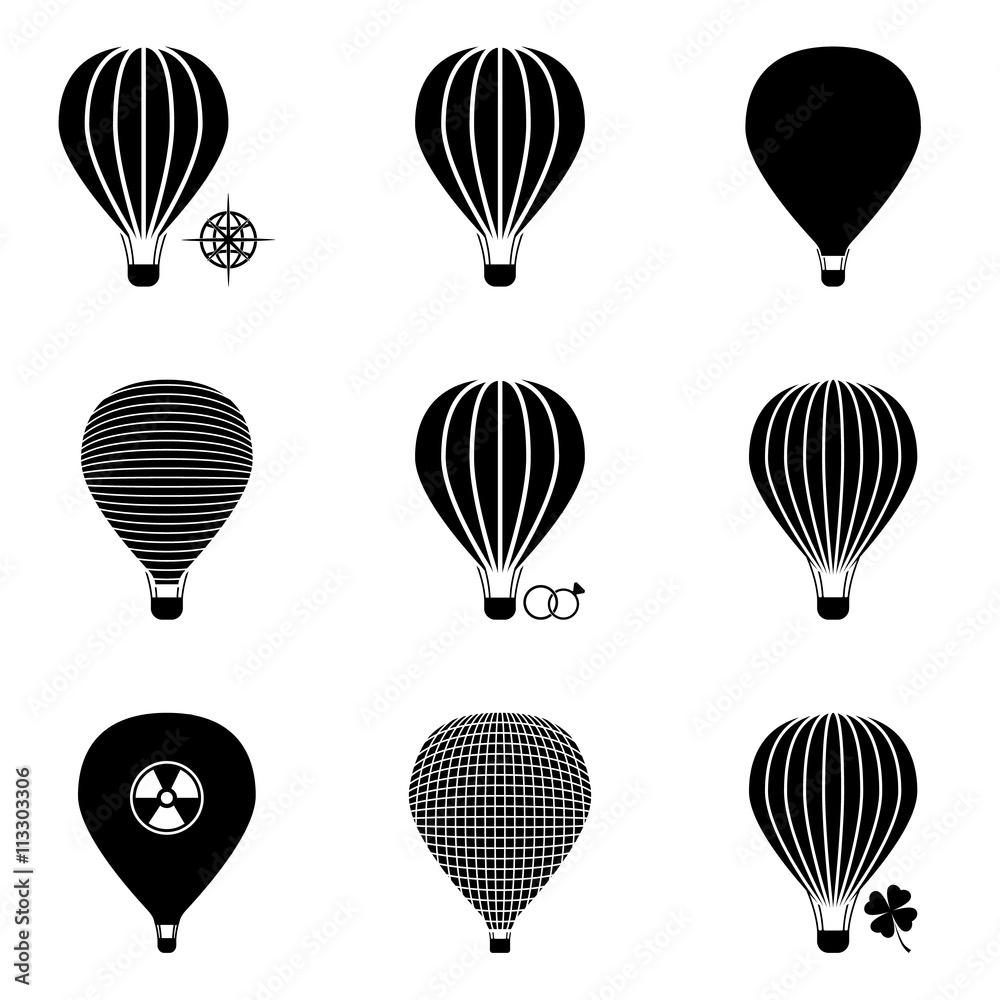 Naklejka premium Hot air balloon sign simple icon set