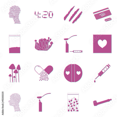 Illegal drugs anaglyph colors sign simple icon set