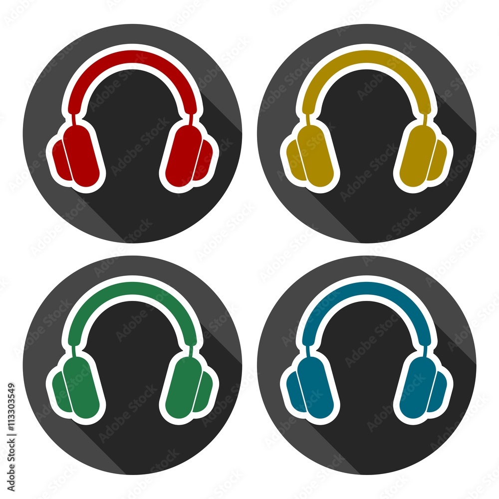 Headphones icons set with long shadow Headphones icons set with long shadow