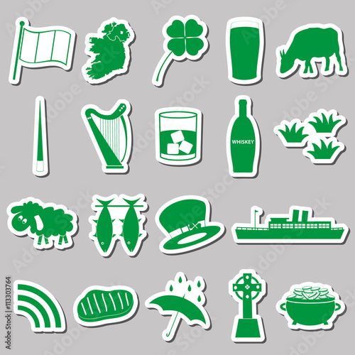 ireland country theme symbols green stickers set eps10