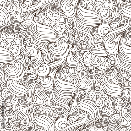 Seamless doodle pattern of waves curls hair