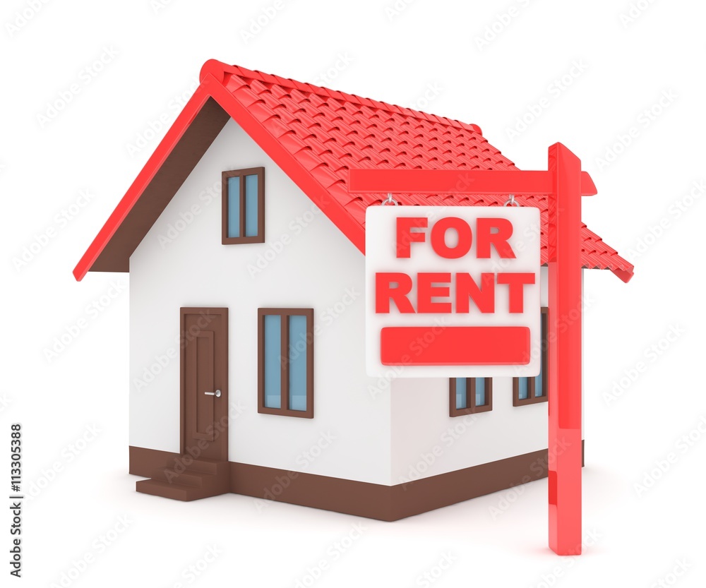 Miniature model of house real estate for rent on white background. 3D rendering. Miniature model of house real estate for rent on white background. 3D rendering.