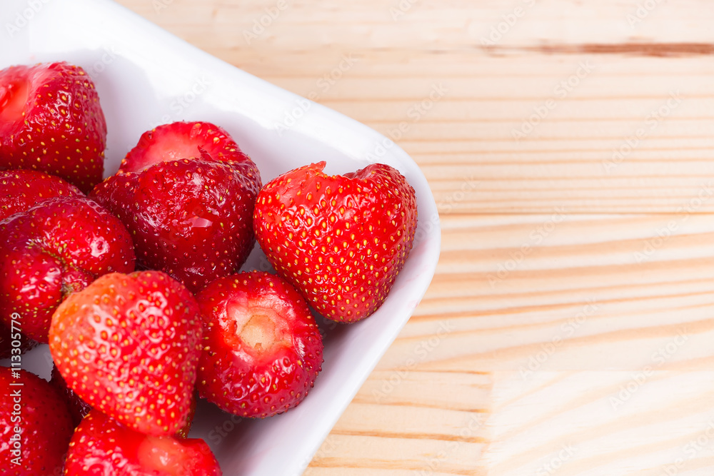Natural organic strawberries bowl wooden background Natural organic strawberries bowl wooden background