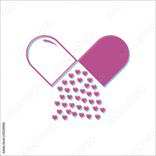 Acid drug tablet pill anaglyph sign simple icon on white background