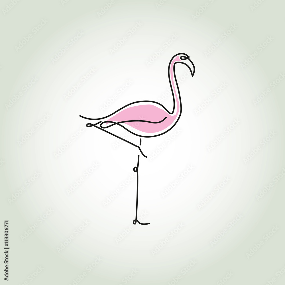 Fototapeta premium Flamingo in a minimal line style vector
