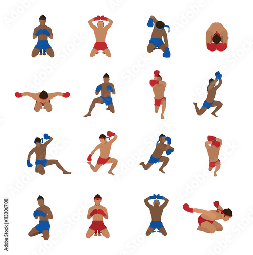 Vector set of thai boxing, muay thai, kick boxing, thai boxer