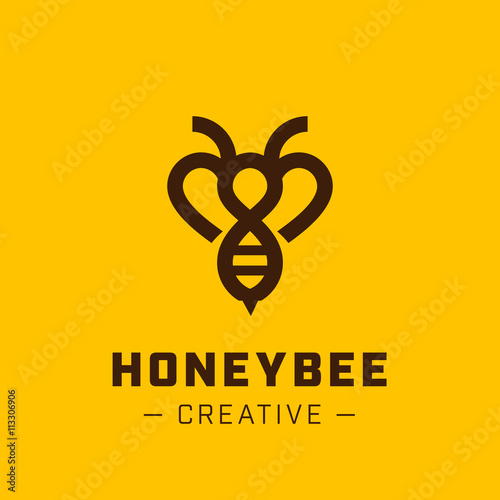 Bee Logo design vector template linear style. Outline icon.
Creative Hard work Hive Logotype concept